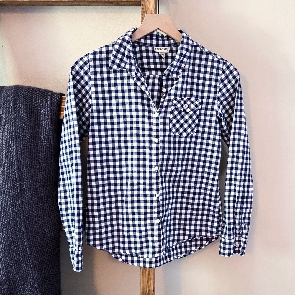 3/$20 Cherokee Black & White Plaid Button-Down (Size XL)